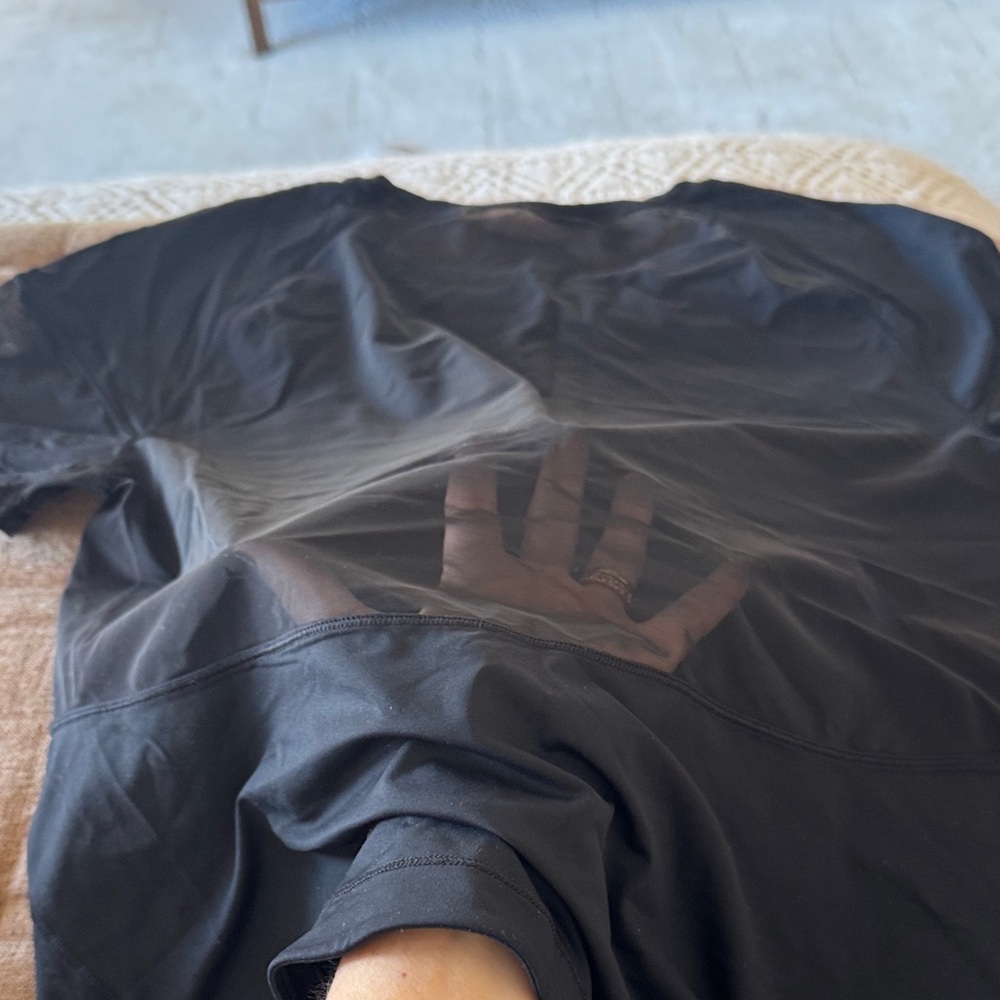 LULYLEMON Black Short-Sleeve with mesh workout top. - Picture 6 of 6